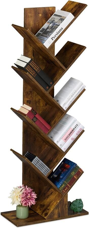 Bruine boekenkast in boomvorm Stijlvol en veelzijdig 1 stuk H138 x B51 x D25 cm
