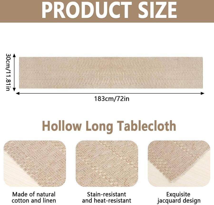 Bruine boho tafelloper rustiek tafelkleed 1 stuk katoen linnen 30 x 183 cm