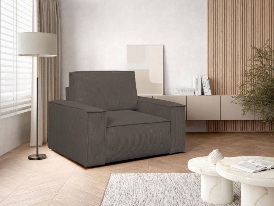 Vente-unique Bruine fauteuil van ribfluweel AMELIA L 120 cm x H 85 cm x D 86 cm
