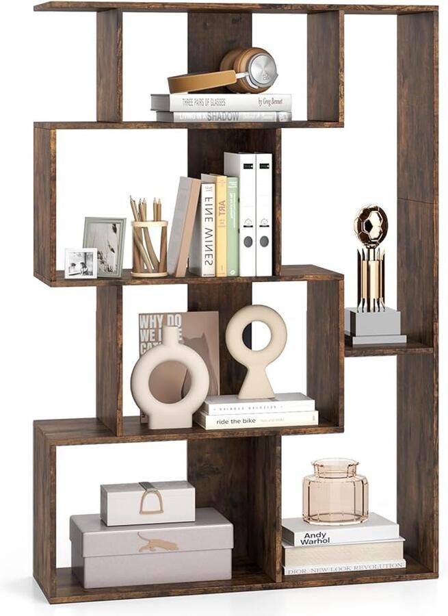 Bruine geometrische boekenkast 80x30x119cm 6 kubussen met kantelbeveiliging Vrijstaand rek voor woonkamer slaapkamer