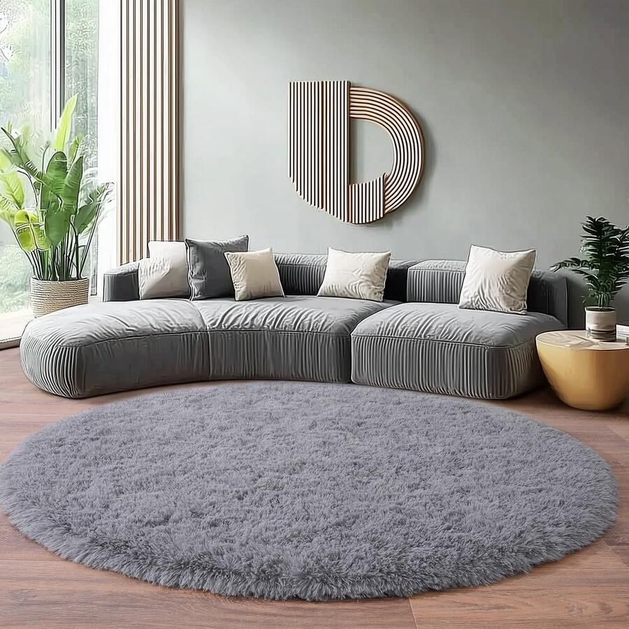 BSGIFT Fluffy hoogpolig tapijt rond 160 cm grijs shaggy hoogpolig tapijt woonkamer modern tapijt voor de woonkamer nachtkastje hoogpolig tapijt antislip voor slaapkamer kinderkamer