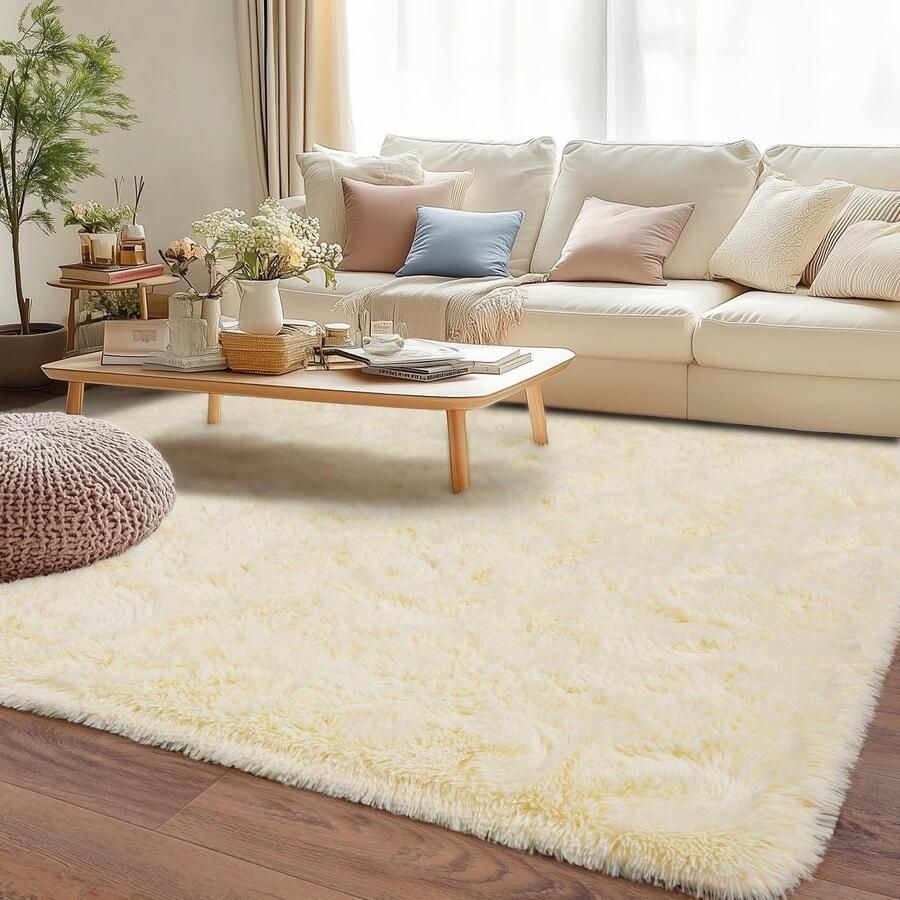 BSGIFT Hoogpolig tapijt 120x160 beige shaggy tapijten woonkamer pluizig modern langpolig knuffelig tapijt woonkamer tapijt hoogpolig tapijt antislip voor slaapkamer kinderkamer