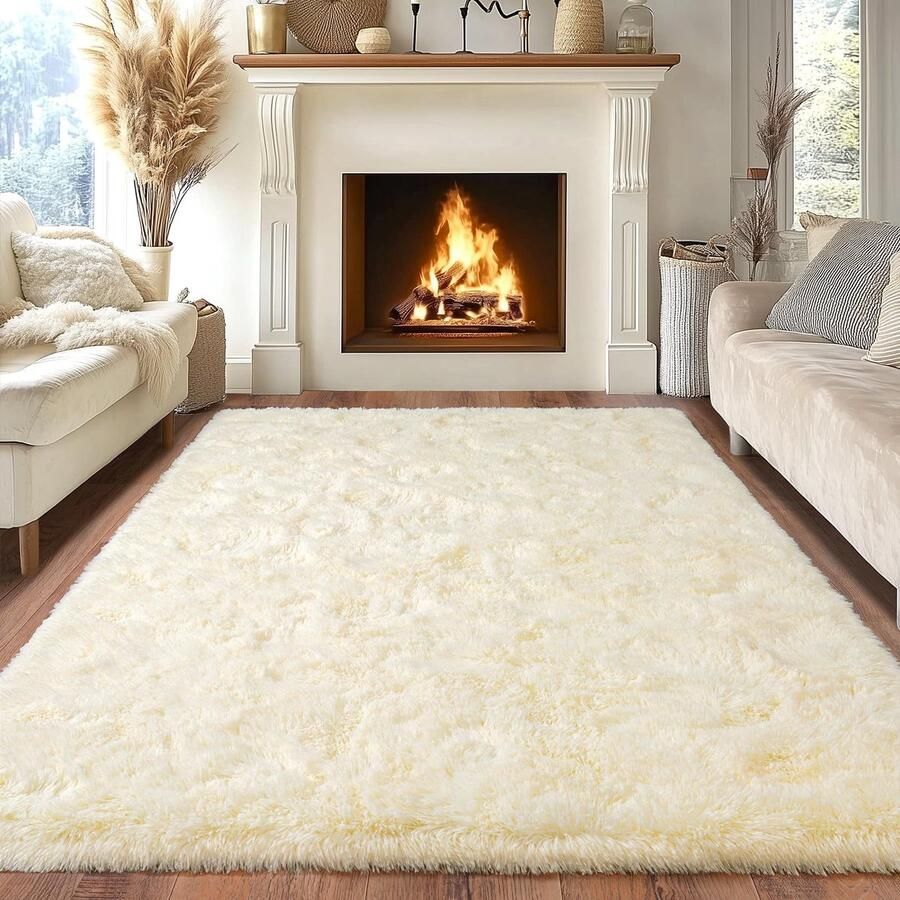 BSGIFT Hoogpolig tapijt 140x200 beige langpolig shaggy tapijt voor de woonkamer pluizig modern tapijt voor de woonkamer nachtkastje hoogpolig tapijt antislip voor de slaapkamer en de kinderkamer