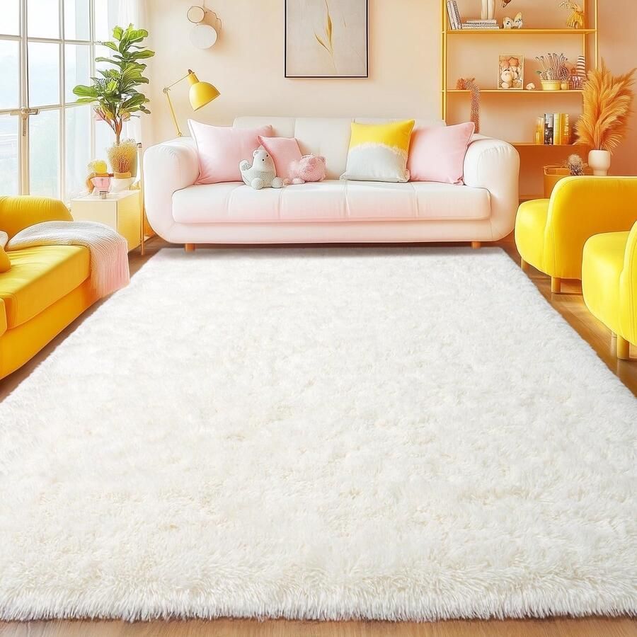 BSGIFT hoogpolig tapijt 140x200 crème shaggy tapijt slaapkamer pluizig langpolig modern woonkamer knuffelbaar tapijt woonkamer tapijt bedmat kinderkamer antislip