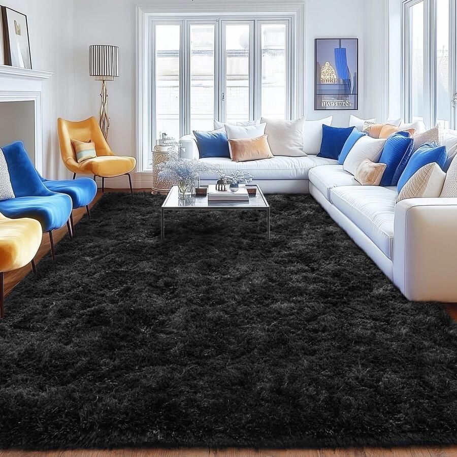 BSGIFT Hoogpolig tapijt 200x300 Zwart Shaggy Woonkamertapijt Fluffy Langpolig Woonkamertapijt Hoogpolig tapijt Antislip Moderne Extra Grote Tapijten voor Slaapkamer Kinderkamer
