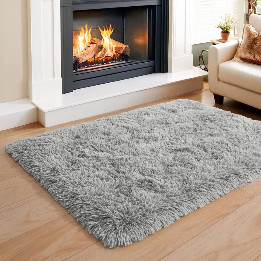 BSGIFT Hoogpolig tapijt 60x110 Grijs Loper Knuffelig tapijt Pluizig langpolig Shaggy tapijt Woonkamer Nachtkastje Tapijt Modern Woonkamer Tapijt Antislip Hoogpolig tapijt