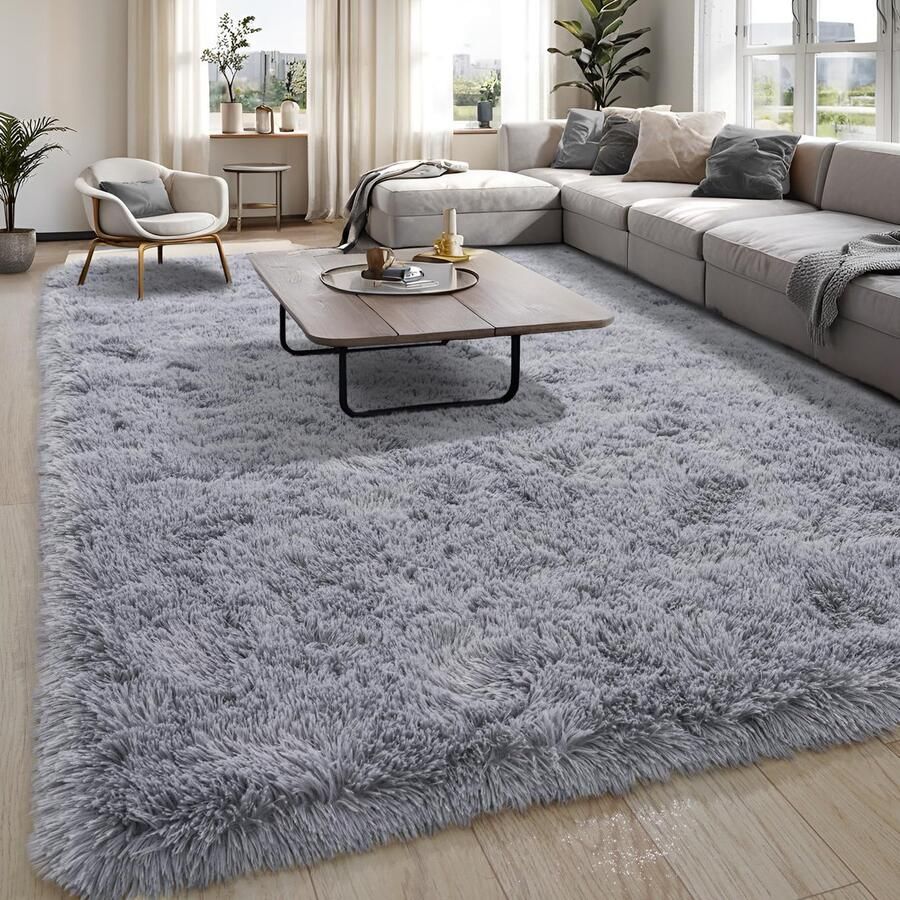 BSGIFT Hoogpolig tapijt grijs 160x230 Shaggy langpolig pluizig tapijt woonkamer modern tapijt woonkamer nachtkastje hoogpolig tapijt antislip voor slaapkamer kinderkamer