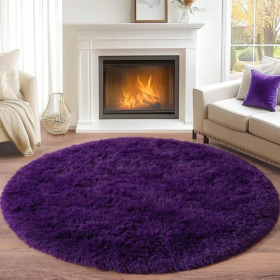 BSGIFT Rond vloerkleed 200 cm Shaggy hoogpolig vloerkleed Paars Fluffy Modern langpolig knuffelig vloerkleed Woonkamer vloerkleed Hoogpolig tapijt Antislip voor Woonkamer Kinderkamer Slaapkamer