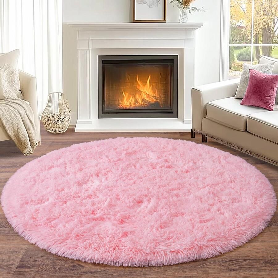 BSGIFT Rond vloerkleed 200 cm Shaggy hoogpolig vloerkleed Roze Fluffy Modern langpolig knuffelig vloerkleed Woonkamer vloerkleed Hoogpolig tapijt Antislip voor Woonkamer Kinderkamer Slaapkamer
