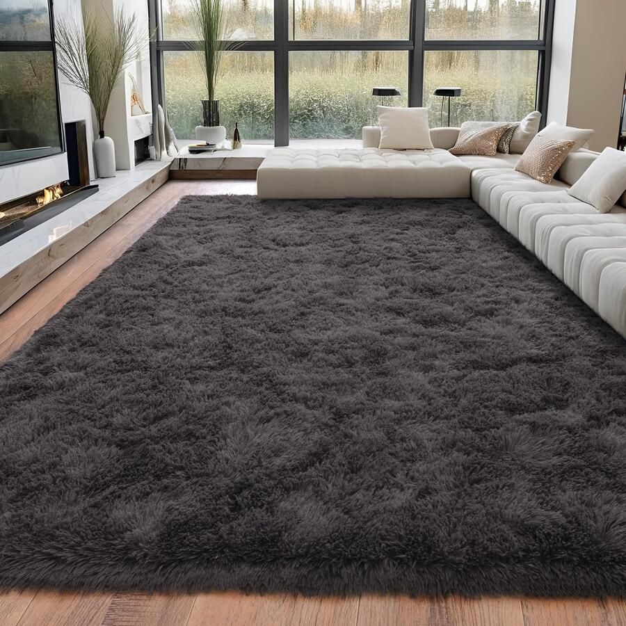 BSGIFT Tapijt Antraciet 200x300 Hoogpolig Shaggy Woonkamer Tapijt Pluizig Langpolig Knuffelig Tapijt Woonkamer Tapijt Hoogpolig Tapijt Antislip Extra Grote Tapijten voor Slaapkamer Kinderkamer