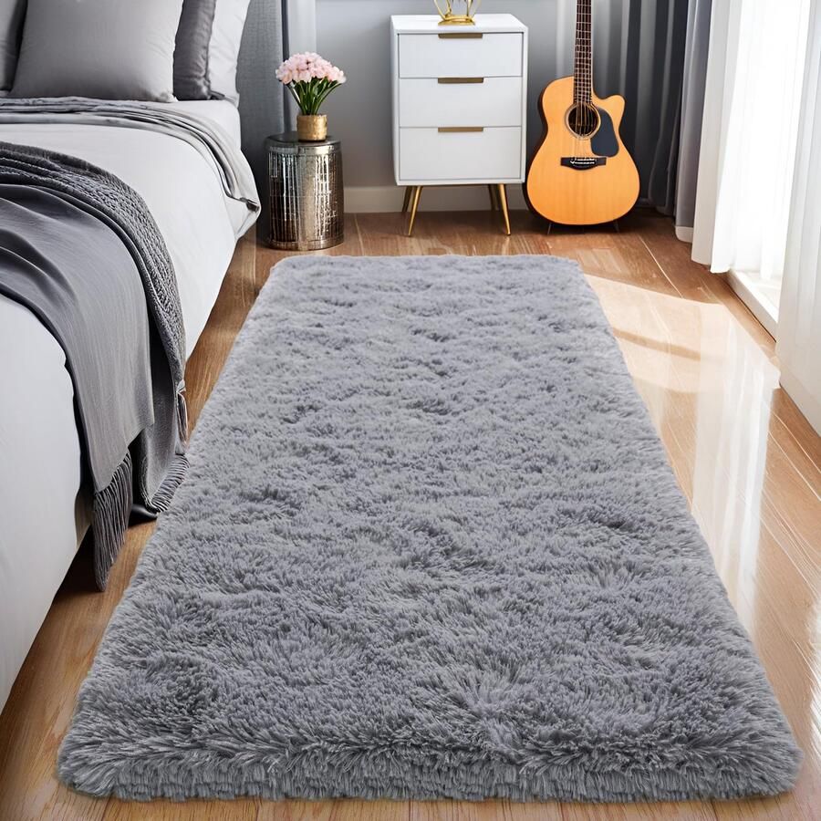 BSGIFT Tapijt Diepe Pool Fluffy 80x150 Loper Grijs Shaggy Langpolig Tapijt Woonkamer Antislip voor Slaapkamer Kinderkamer Modern Woonkamer Tapijt Nachtkastje Hoogpolig Tapijt
