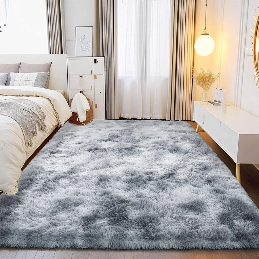 BSGIFT Tapijt Grijs 120x160 Pluizig Shaggy Hoogpolig Tapijt Woonkamer Modern Langpolig Knuffelig Tapijt Woonkamer Tapijt Nachtkastje Tapijt Hoogpolig Tapijt Antislip voor Slaapkamer Kinderkamer