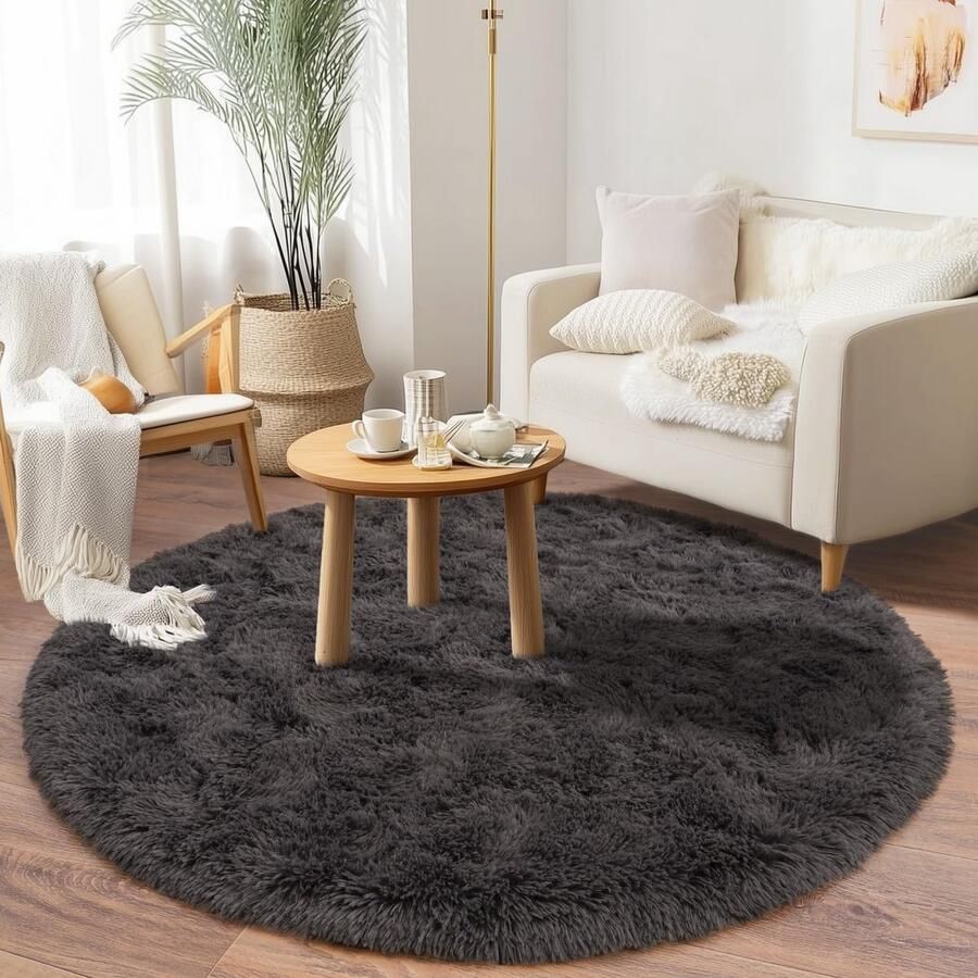 BSGIFT Tapijt Rond 160 cm Antraciet Shaggy Hoogpolig Tapijt Woonkamer Pluizig Modern Langpolig Knuffelig Tapijt Woonkamer Tapijt Hoogpolig Tapijt Antislip voor Kinderkamer Slaapkamer
