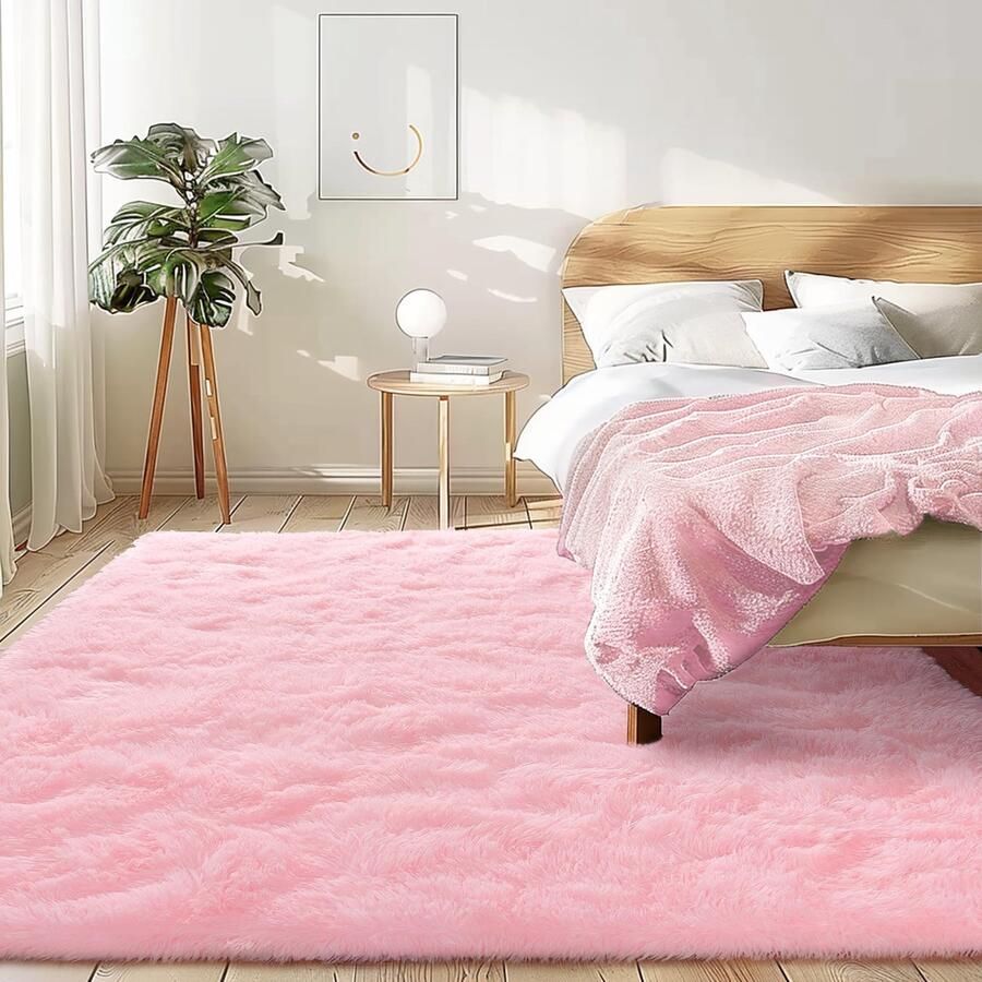 BSGIFT Tapijt Roze 140x200 Shaggy Fluffy Tapijt Woonkamer Langpolig Tapijt Woonkamer Hoogpolig Tapijt Antislip Moderne Tapijten voor Slaapkamer Kinderkamer Nachtkastje