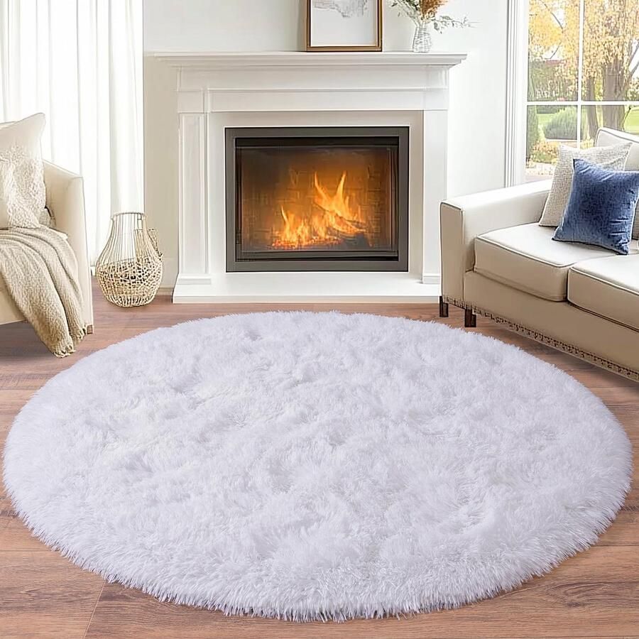 BSGIFT Tapijt Wit Rond 200 cm Shaggy Hoogpolig Tapijt Woonkamer Pluizig Modern Langpolig Knuffelig Tapijt Woonkamer Tapijt Hoogpolig Tapijt Antislip voor Kinderkamer Slaapkamer