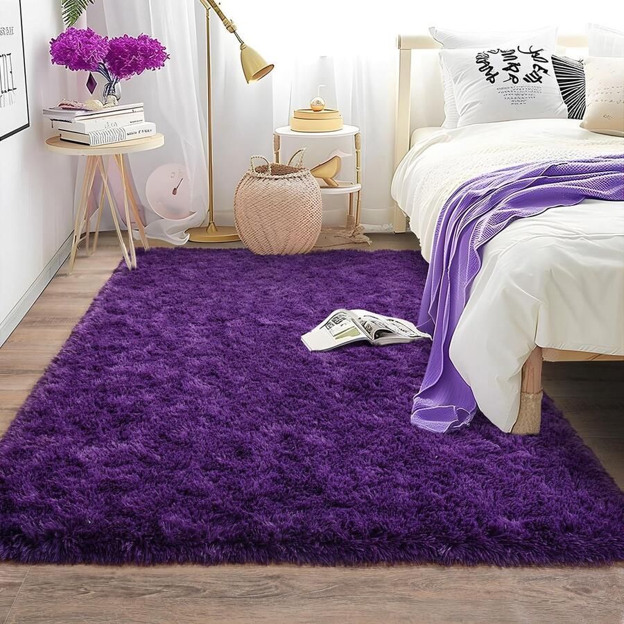 BSGIFT Tapijt Woonkamer Fluffy Paars 120x160 Shaggy Hoogpolig Tapijt Modern Langpolig Bedkleed Hoogpolig Tapijt Woonkamer Tapijt Antislip voor Slaapkamer Kinderkamer
