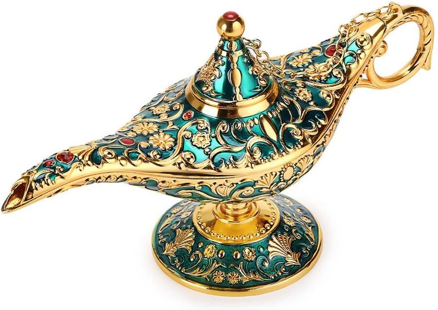 BTSKY Klassieke luxe lamp in magisch Aladdin-ontwerp met geschenkdoos prachtige retro Aladdin-lamp magische lamp huisdecoratie tafeldecoratie knutselen groen