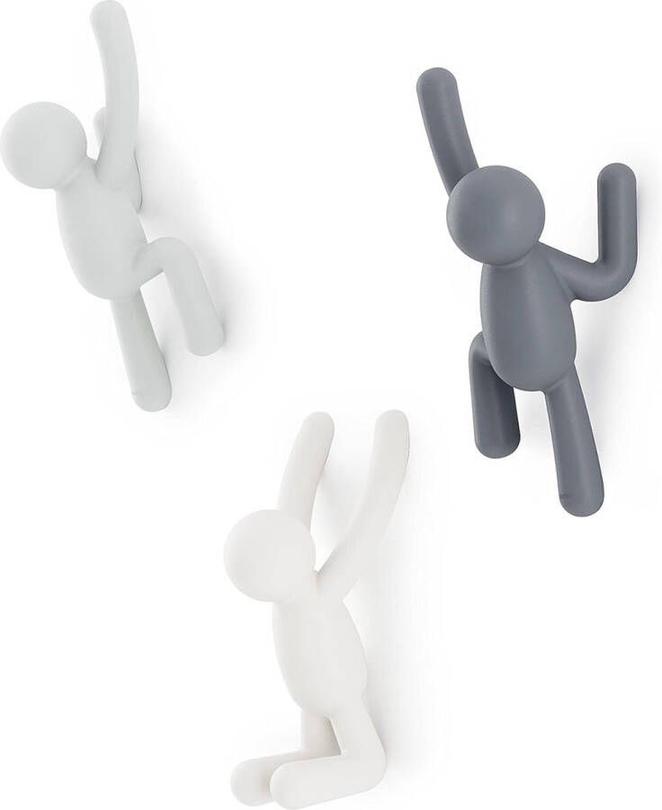 Buddy Hooks Decoratieve wandhaken kapstok voor jassen sjaals tassen rugzakken handdoeken en meer set van 3 assorti grijs