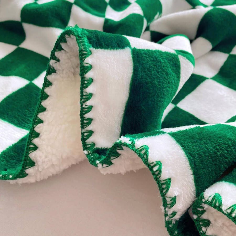 Buffalo Plaid knuffeldeken schaakbordpatroon woondeken behaaglijke tv-deken superzachte wollige fleecedeken geruite deken voor bank bed bank groen en wit 150 x 200 cm