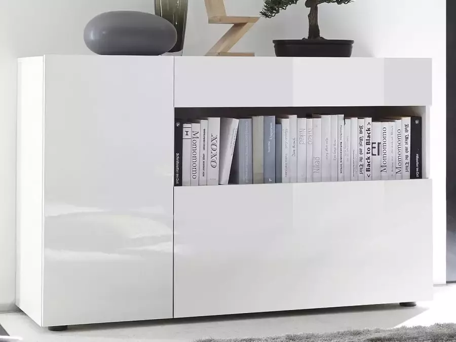 Vente-unique Buffetkast ALTAÏR 2 deuren en 1 lade Wit gelakt L 130 cm x H 82 cm x D 41 cm - Foto 3