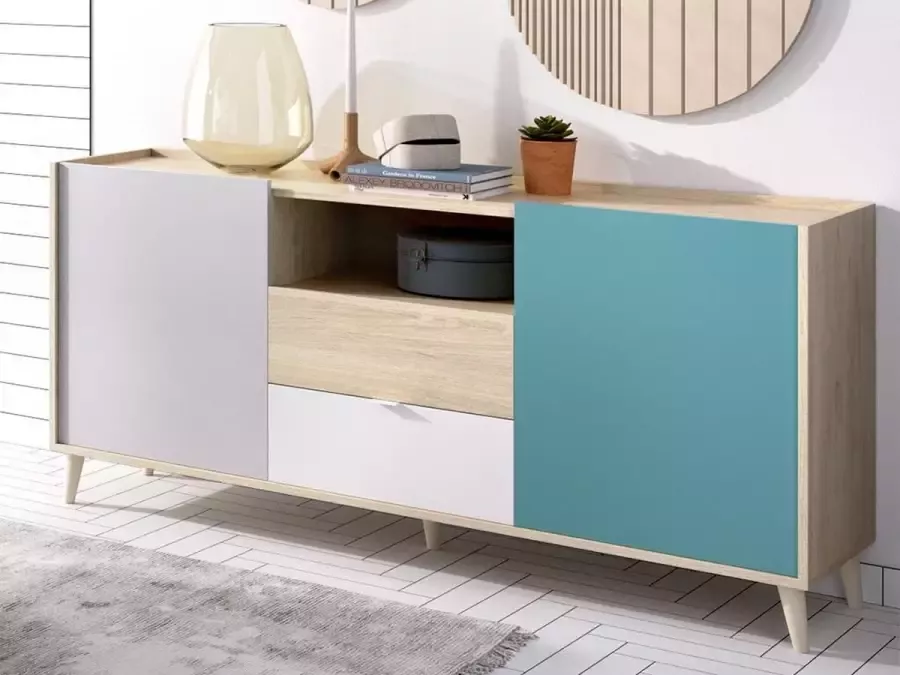 Buffetkast BICA 2 deuren en 2 lades Veelkleurig L 155 cm x H 75 cm x D 43 cm - Foto 3