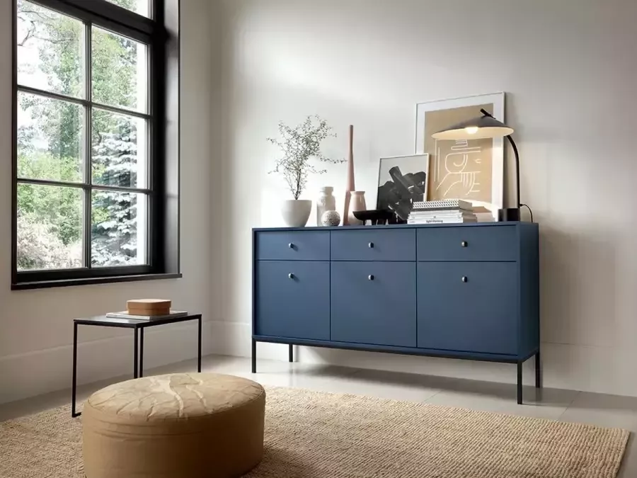 Vente-unique Buffetkast BOGDAN 3 laden en 3 deuren Blauw L 154 cm x H 83 cm x D 39 cm