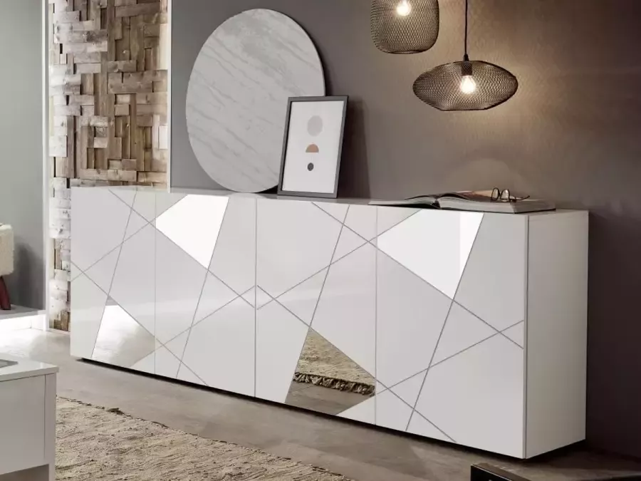 Merkloos VICTORY dressoir Glanzend gelakt wit decor 4 deuren L 241 x D 42 x H 84 cm - Foto 4