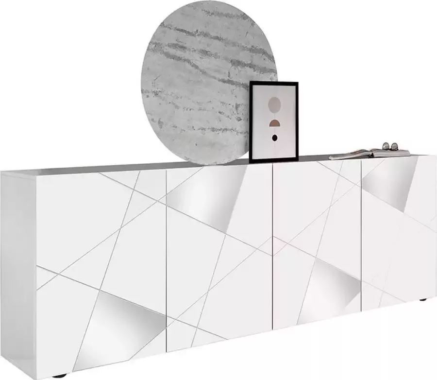 Merkloos VICTORY dressoir Glanzend gelakt wit decor 4 deuren L 241 x D 42 x H 84 cm