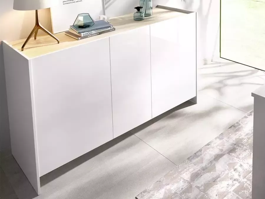 Vente-unique Buffetkast CHERIFA 3 deuren Kleuren: wit en eiken L 138 cm x H 76 cm x D 42 cm - Foto 2