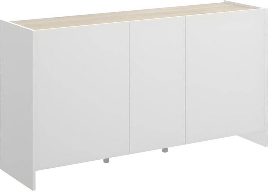 Vente-unique Buffetkast CHERIFA 3 deuren Kleuren: wit en eiken L 138 cm x H 76 cm x D 42 cm