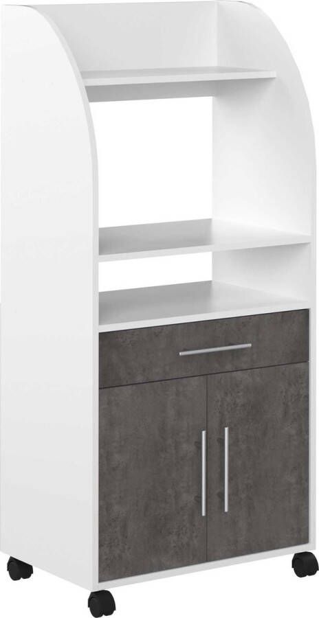 Vente-unique Buffetkast COLEEN Wit en betonkleur 2 deuren 1 lade L 62.4 cm x H 138.5 cm x D 40 cm