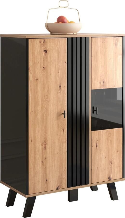 Carlovo Buffetkast Dressoir Luxe Kast Vitrinekast Servieskast Keukenkast Opbergkast Hout Glas LED Verlichting 120x80x40Cm Bruin Zwart