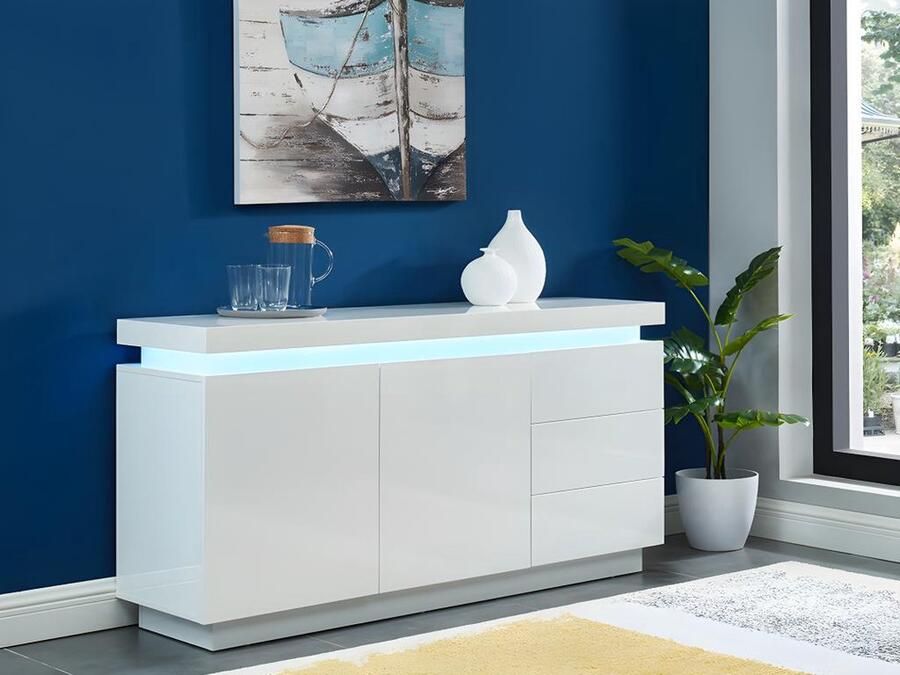 Vente-unique Buffetkast EMERSON II Leds 2 deuren en 3 lades Wit gelakt MDF L 150 cm x H 75 cm x D 40 cm