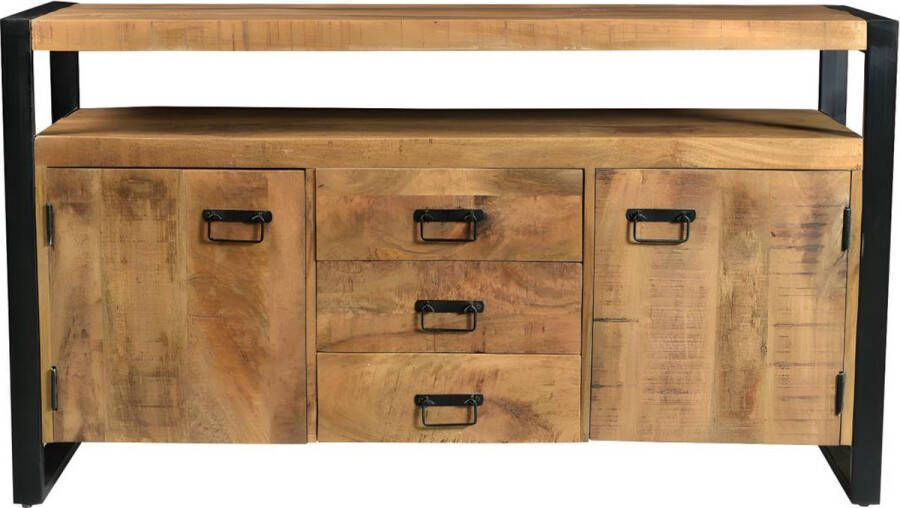 Buffetkast HARLEM 2 deuren en 3 laden Mangohout en metaal L 145 cm x H 80 cm x D 44 cm