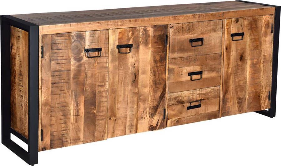 Buffetkast HARLEM 3 deuren en 3 lades Mangohout en metaal L 187 cm x H 80 cm x D 44 cm