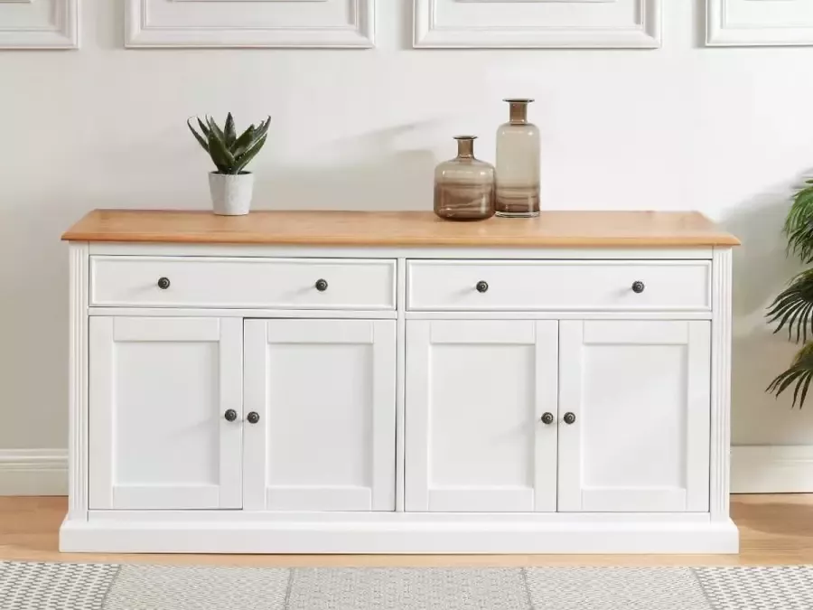 Vente-unique Buffetkast HONFLEUR 4 deuren en 2 laden Wit grenen L 160 cm x H 75 cm x D 50 cm - Foto 3