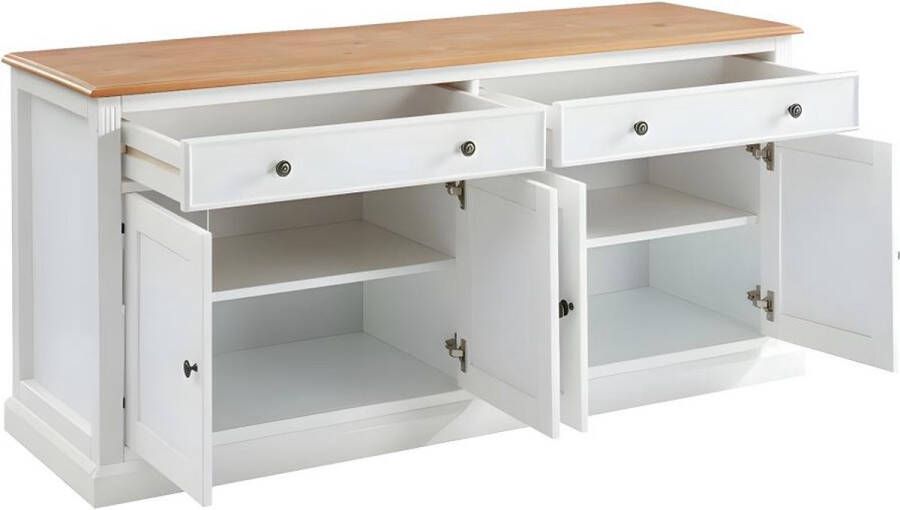 Vente-unique Buffetkast HONFLEUR 4 deuren en 2 laden Wit grenen L 160 cm x H 75 cm x D 50 cm - Foto 2