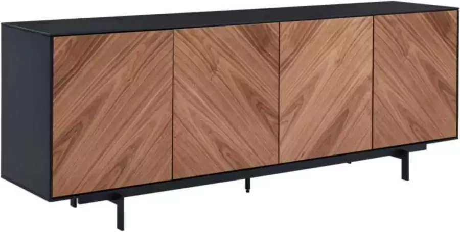 Maison Céphy Buffetkast ISMAEL 4 deuren MDF en metalen poten Fineer noten en zwart L 200 cm x H 75 cm x D 45 cm - Foto 3