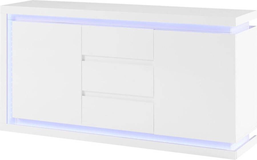 Buffetkast met 2 deuren en 3 lades met ledverlichting van mdf Wit gelakt FLARANCIA L 160 cm x H 82 cm x D 40 cm