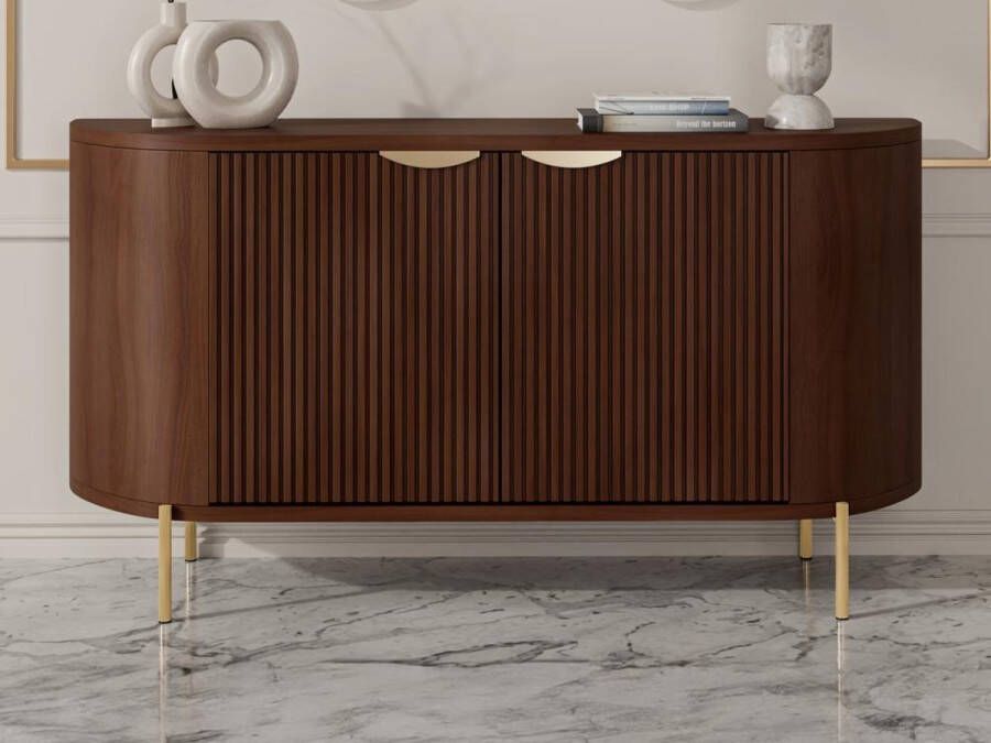 Vente-unique Buffetkast met 2 deuren van mangohout en metaal Naturel en goudkleurig NEVILI L 165 cm x H 80 cm x D 40 cm - Foto 2