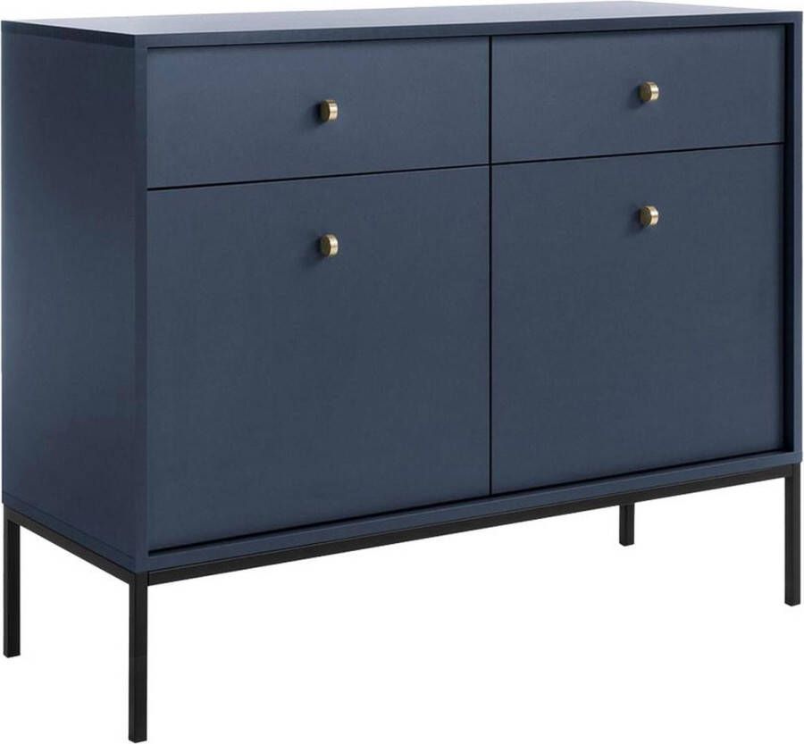 Vente-unique Buffetkast met 2 laden en 2 deuren Blauw BOGDAN L 103.5 cm x H 83.2 cm x D 39 cm