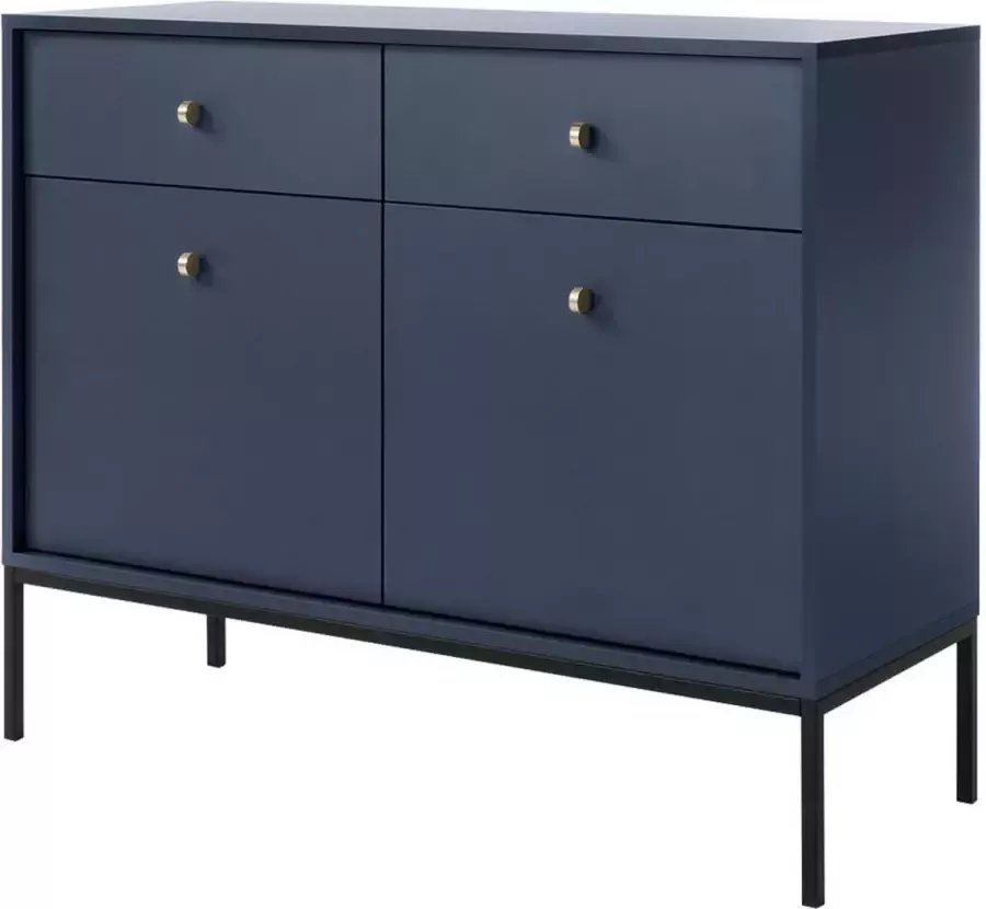 Vente-unique Buffetkast met 2 laden en 2 deuren Blauw BOGDAN L 103.5 cm x H 83.2 cm x D 39 cm - Foto 4