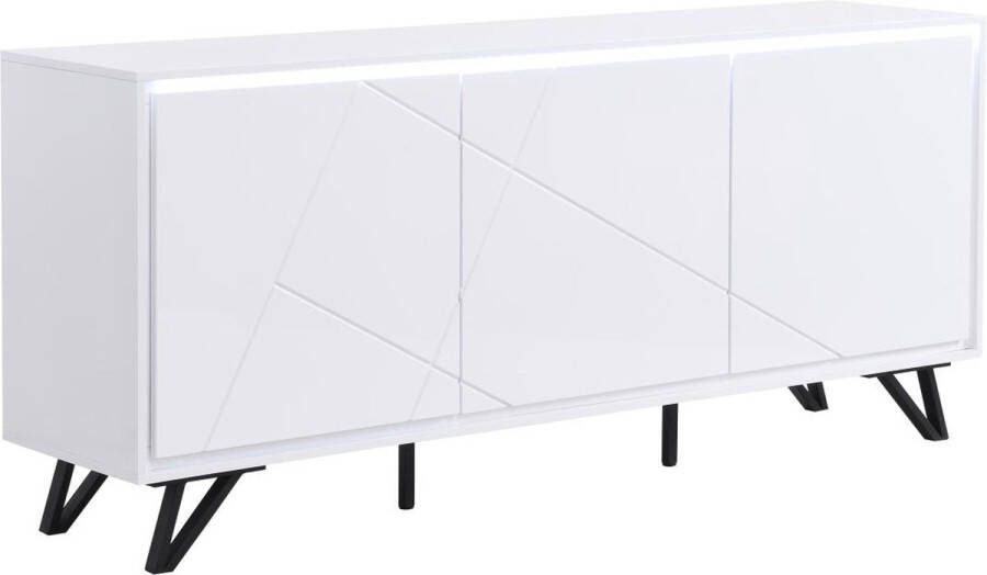 Vente-unique Buffetkast met 3 deuren met ledverlichting van mdf Wit gelakt SALIANO L 180 cm x H 77 cm x D 40 cm - Foto 3