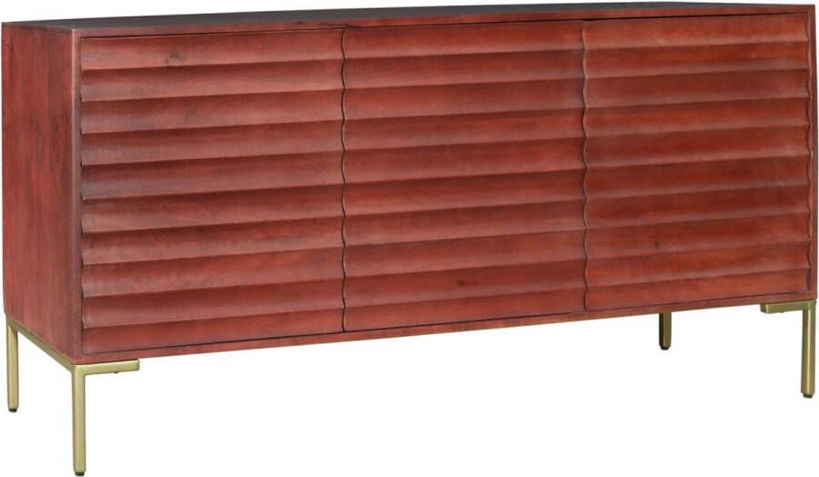 Vente-unique Buffetkast met 3 deurtjes in mangohout en goudkleurig metaal Donkere houtlook MAODISA L 160 cm x H 76.5 cm x D 40 cm - Foto 3
