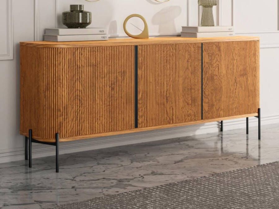 Vente-unique Buffetkast met 3 deurtjes van mangohout en metaal Naturel en zwart BALIMELA L 175.7 cm x H 80 cm x D 40.1 cm - Foto 2