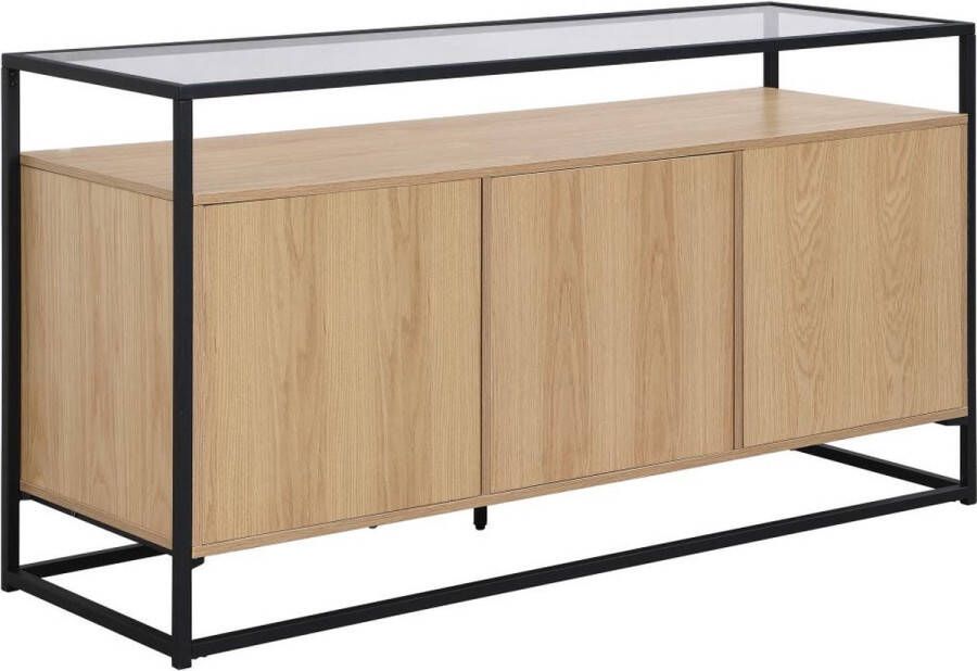Vente-unique Buffetkast met 3 deurtjes van mdf gehard glas en metaal Licht naturel CAMATA L 150 cm x H 80 cm x D 50 cm - Foto 2