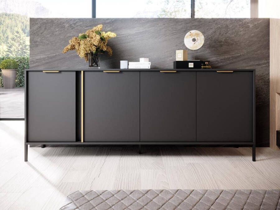 Vente-unique Buffetkast met 4 deuren Antraciet en goudkleurig PAVELI L 202.9 cm x H 81.4 cm x D 39.5 cm - Foto 2