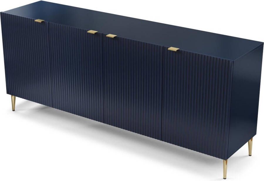 Vente-unique Buffetkast met 4 deurtjes van mdf en staal Blauw en goudkleurig YESINIA L 190 cm x H 80 cm x D 45 cm - Foto 3