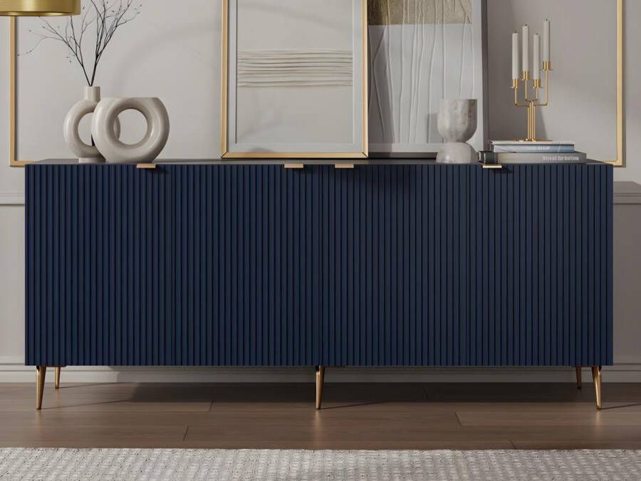 Vente-unique Buffetkast met 4 deurtjes van mdf en staal Blauw en goudkleurig YESINIA L 190 cm x H 80 cm x D 45 cm