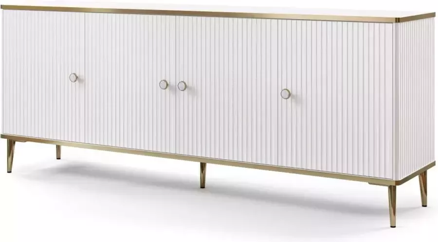 Pascal Morabito Buffetkast met 4 deurtjes van mdf en staal Wit en goudkleurig SINEAD van L 182 cm x H 73 cm x D 40 cm - Foto 3